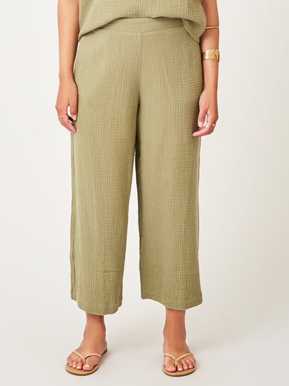 Carve Designs Olive Green Organic Cotton Gauze Kaia Pants Small Wide Leg Comfy